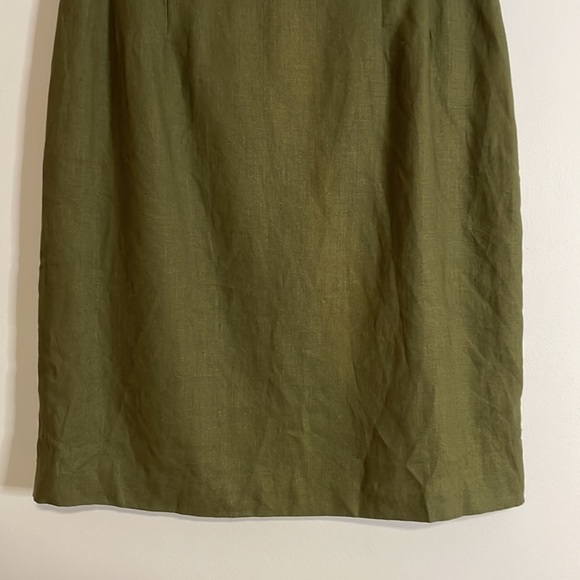 Bill Blass 100% Linen Pencil Skirt 10 Olive Green Mid Slit Blassport - Picture 4 of 12